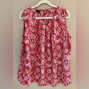 Talbots Size 20W Red and White Printed Sleeveless Blouse